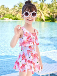 YK Girls Printed Round Neck Swim Dress