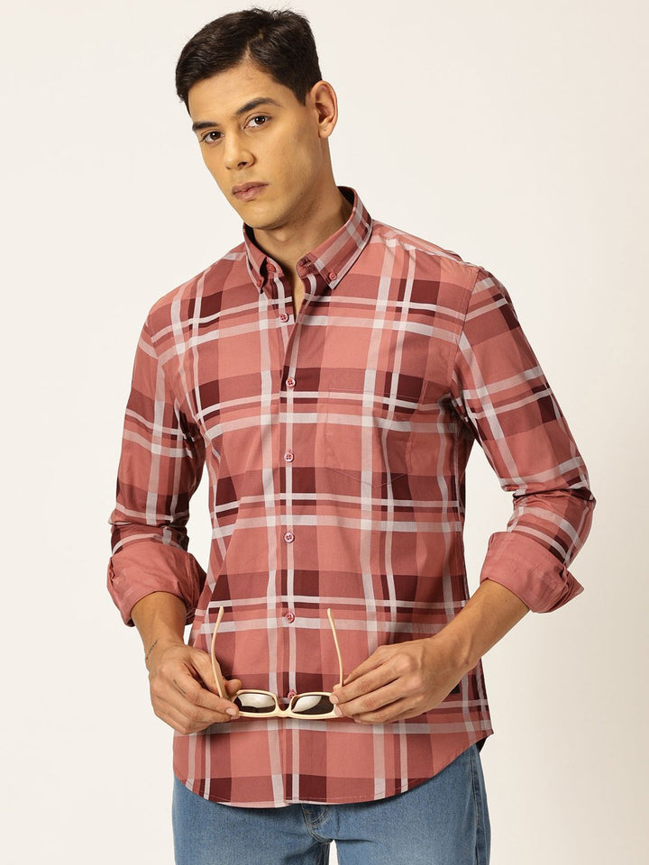 Thomas Scott Men Tartan Checks Button-Down Collar Casual Shirt