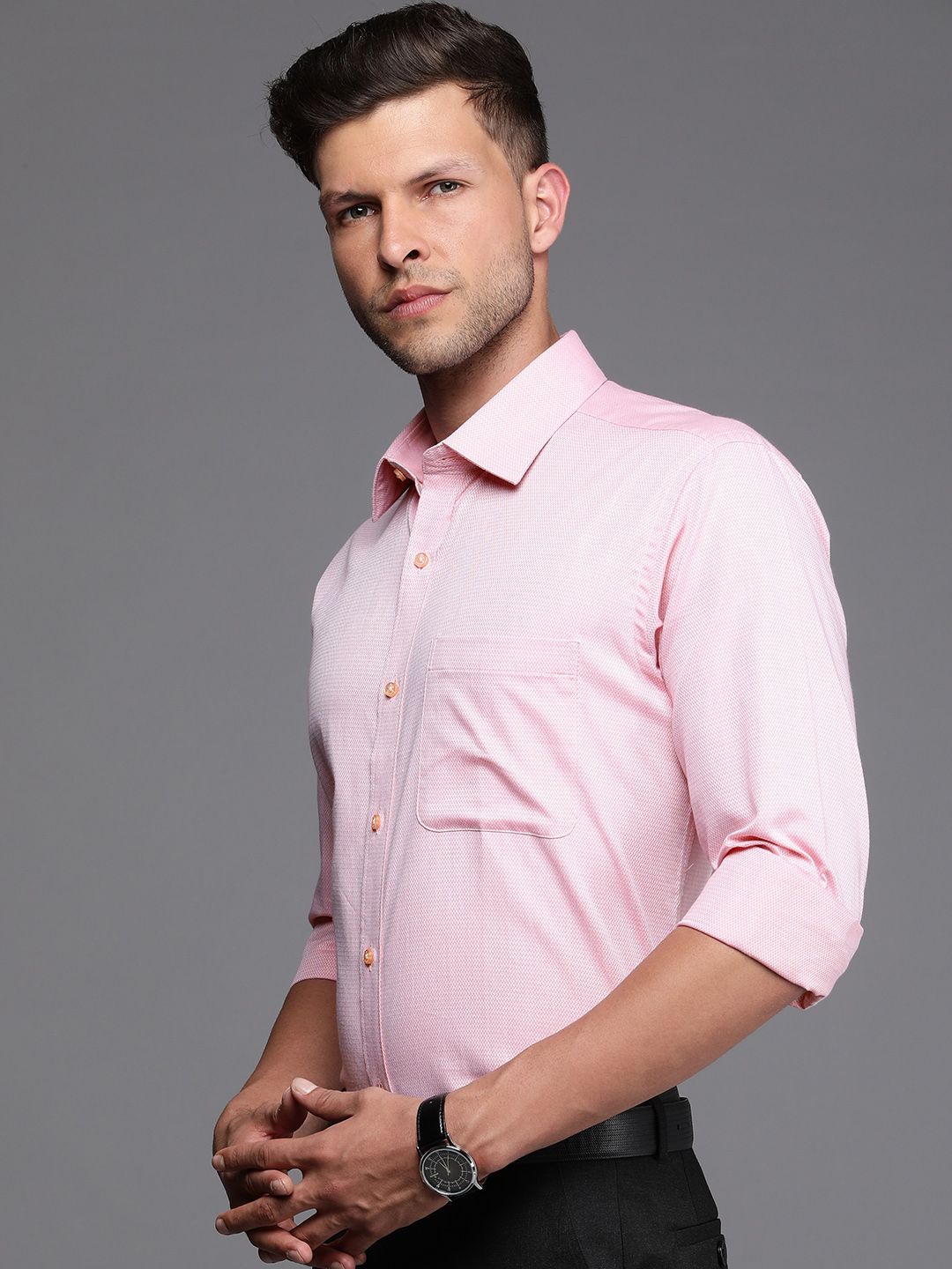 Raymond Pure Cotton Self Design Textured Slim Fit Formal Shirt