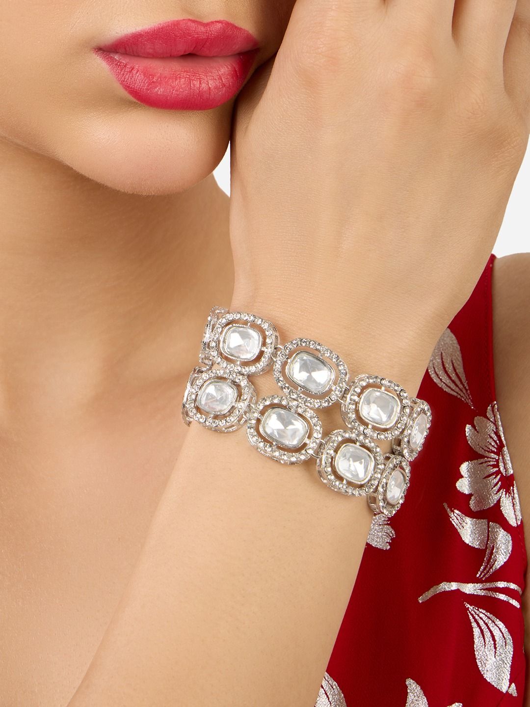 Zaveri Pearls Set of 2 Silver-Plated Austrian Diamonds Studded Wraparound Bracelets