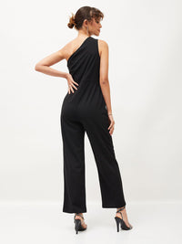 SASSAFRAS Black One Shoulder Basic Jumpsuit
