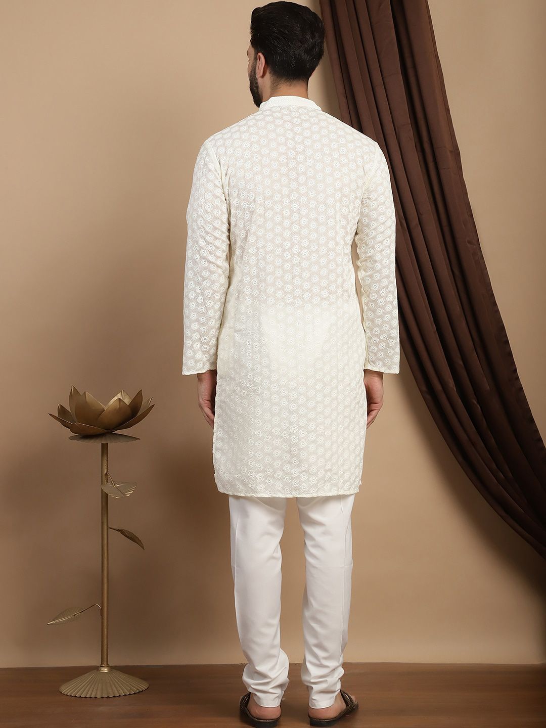 Anouk Ethnic Motifs Embroidered Regular Pure Cotton Straight Kurta With Churidar