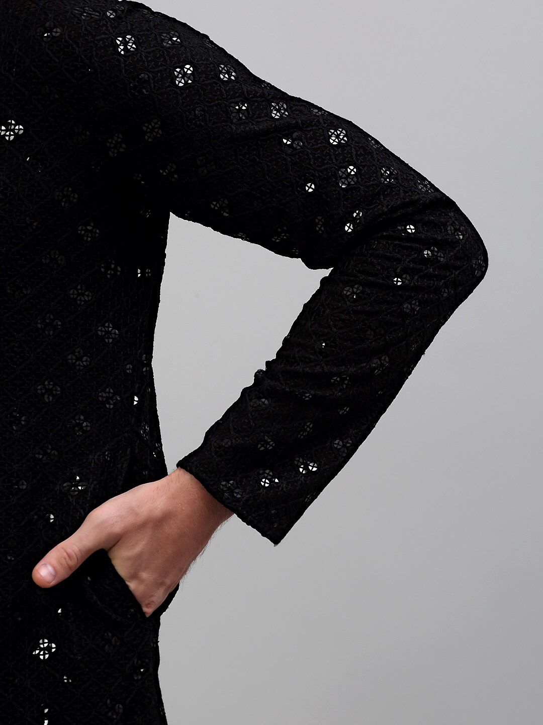 Jompers Mandarin Collar Embroidered Chikankari Straight Kurta With Pyjamas