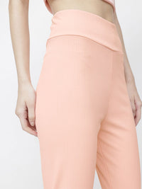 DressBerry Women Peach Fuss Ribbed Staple Trouser