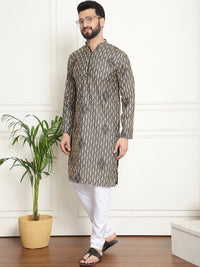 SOJANYA Kurta Katun Tulen Bersulam Geometrik Kolar Mandarin Lurus