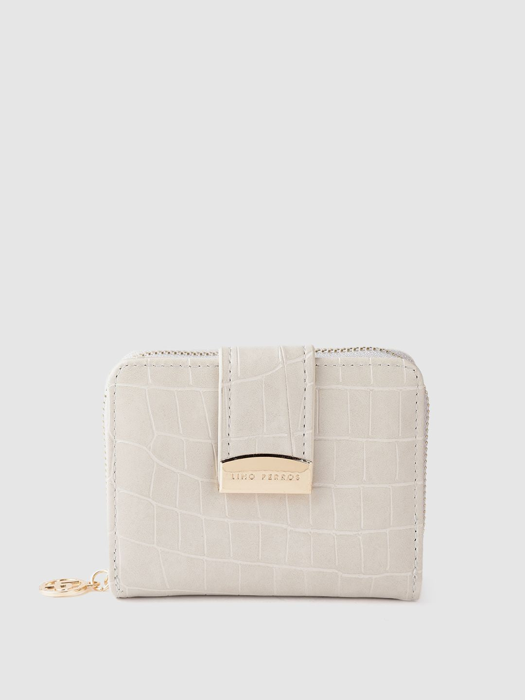 Lino Perros Women Off-White Croc Textured Two Fold Wallet