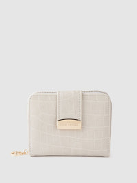 Lino Perros Women Off-White Croc Textured Two Fold Wallet