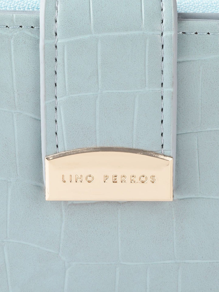 Lino Perros Women Blue Croc Textured Two Fold Wallet