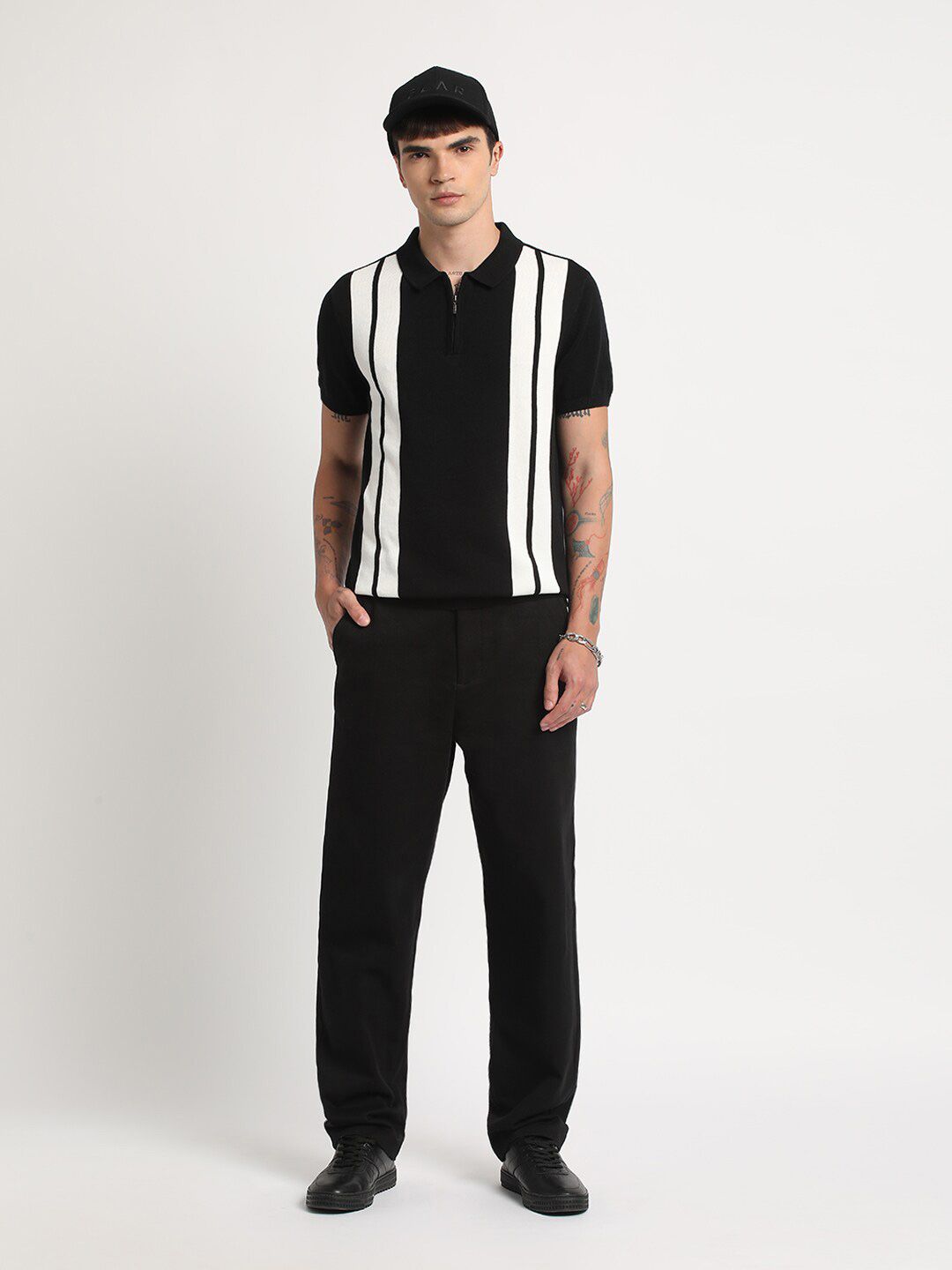 THE BEAR HOUSE Vertical Striped Regular Fit Polo Collar Cotton T-shirt