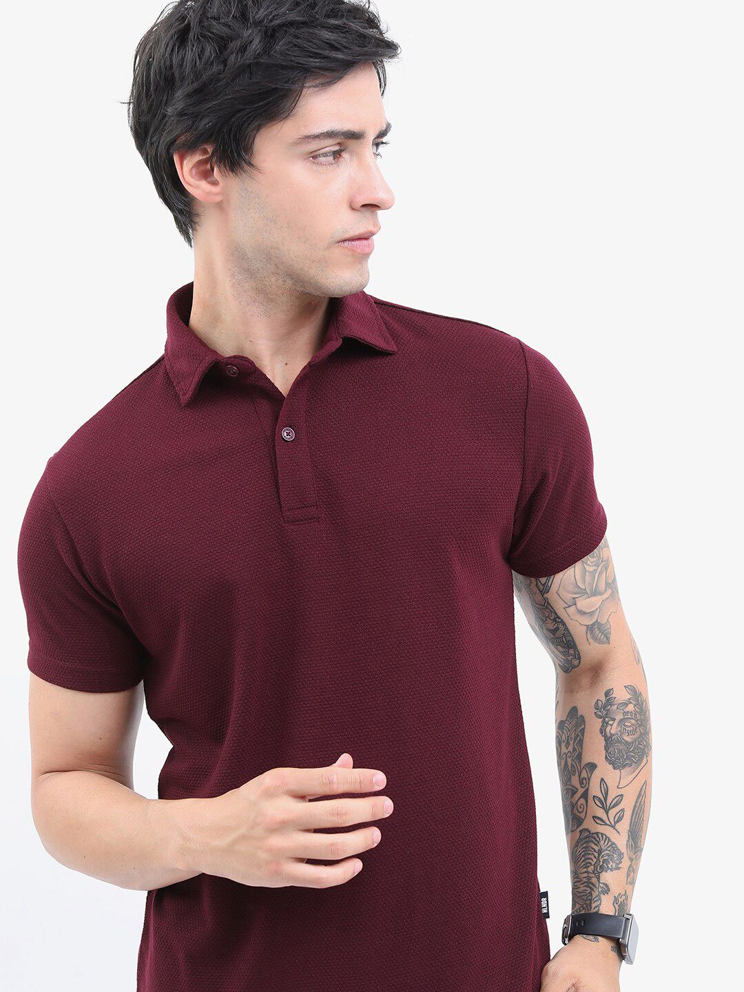 HIGHLANDER Men Popcorn Structured Regular Fit T-shirt