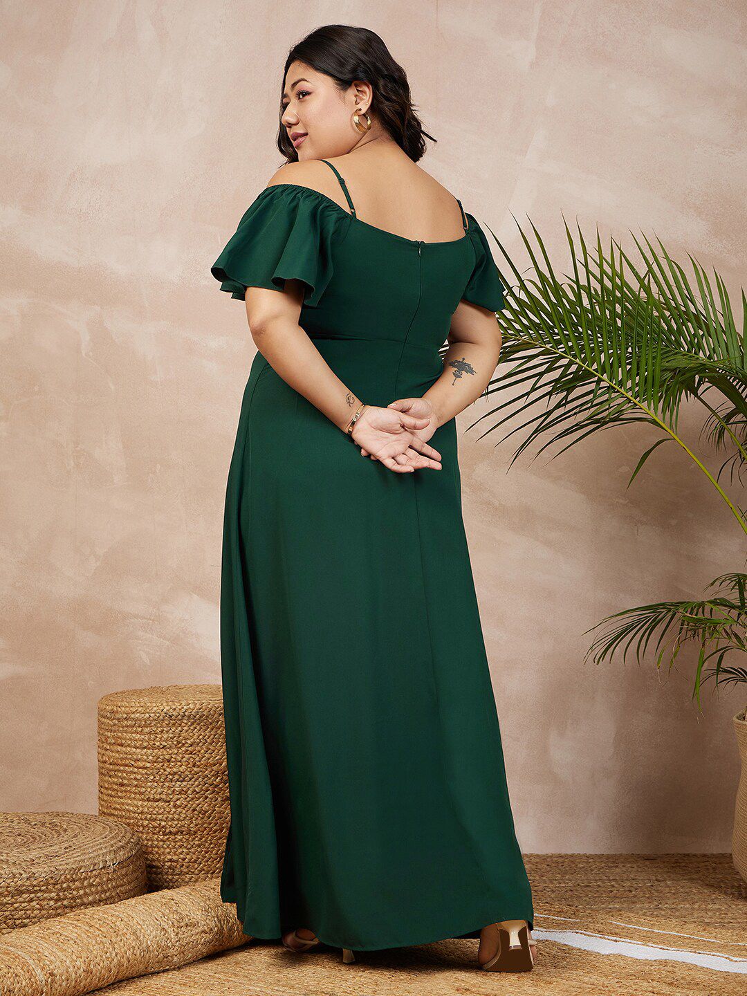 Berrylush Curve Plus Size Flutter Sleeve Maxi Dress