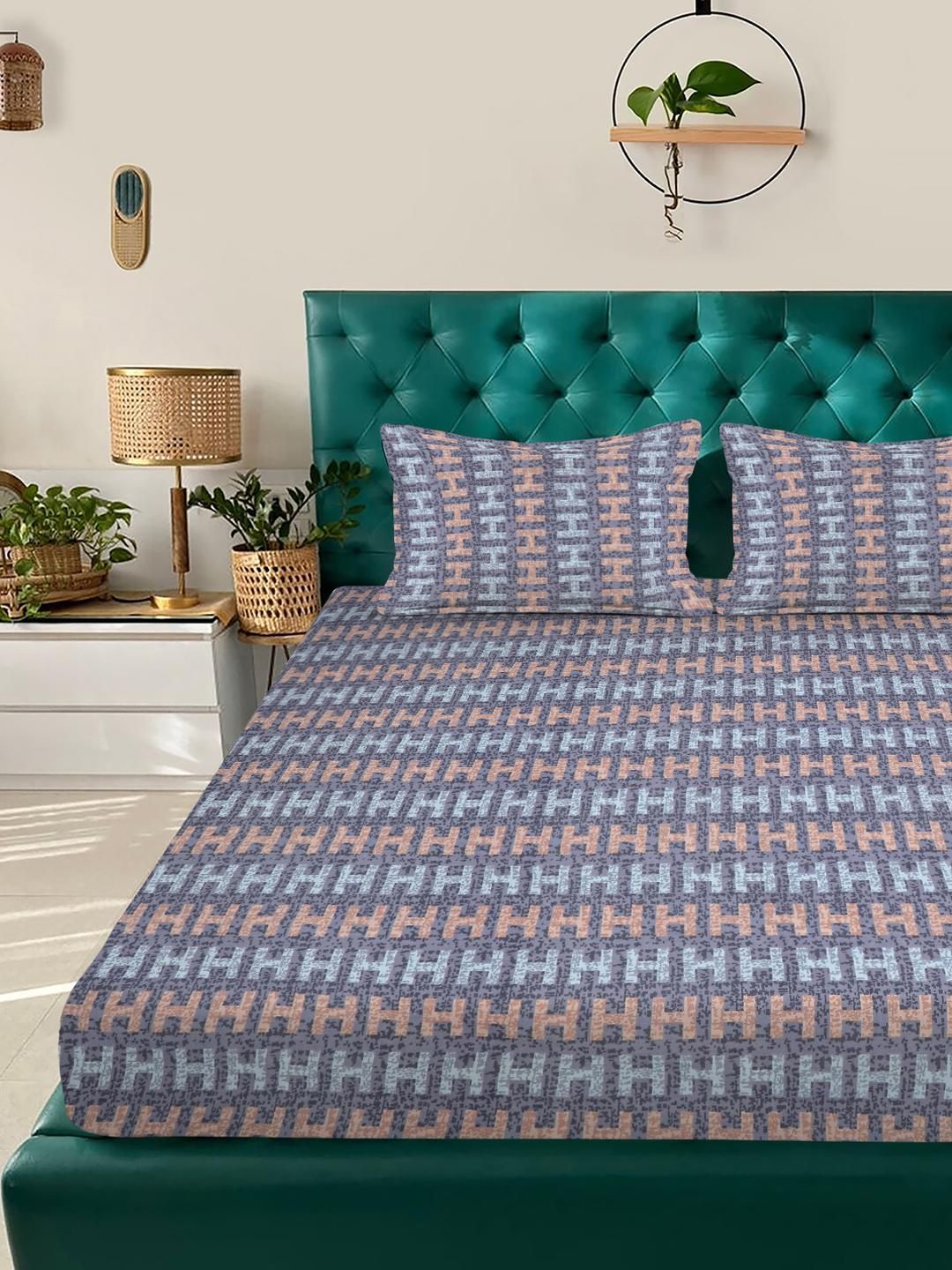 KLOTTHE Purple & Blue 300 TC King Bedsheet with 2 Pillow Covers