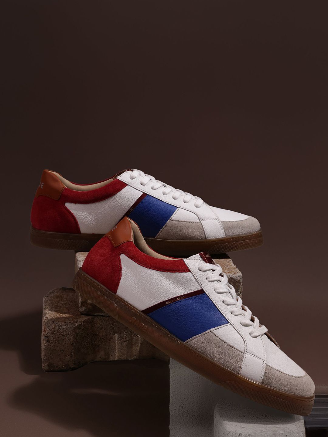 RARE RABBIT Men Colourblocked Leather Sneakers