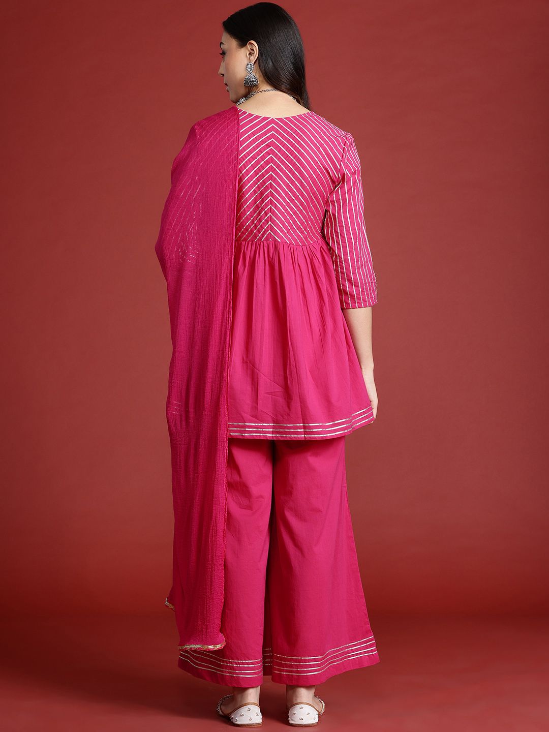 Anouk Tyohar Collection Pleated Gotta Patti Pure Cotton Kurti with Palazzos & With Dupatta