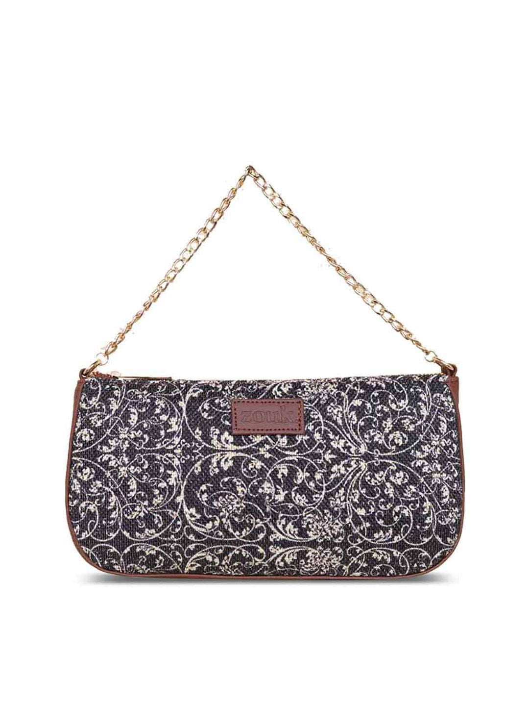 ZOUK Ethnic Motifs Printed Structured Baguette Bag Handbags