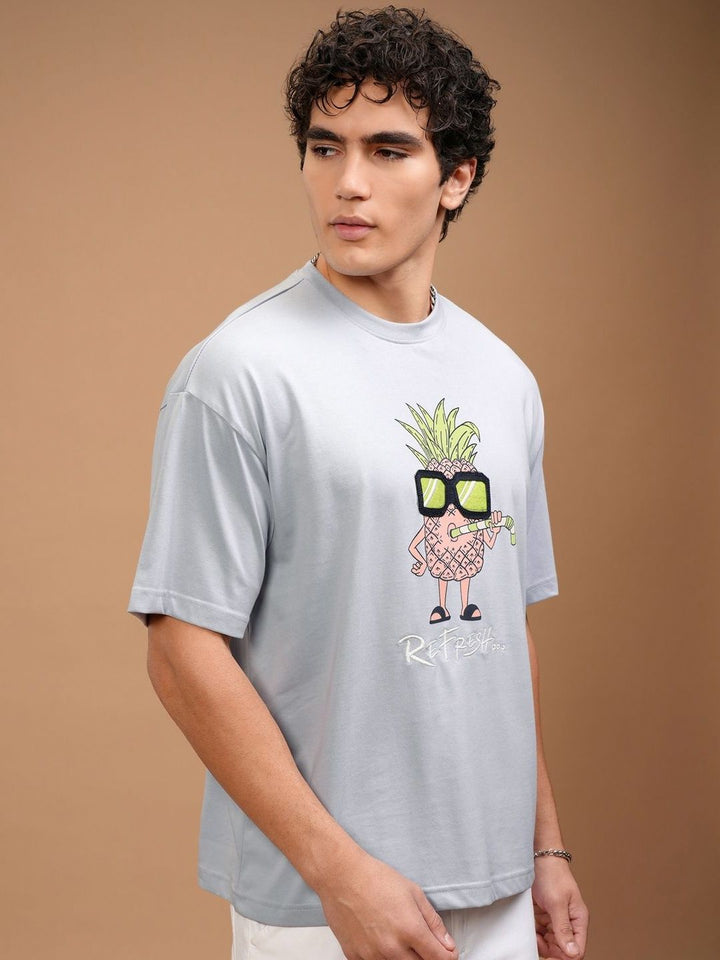Highlander Men grafik Applique Round Neck Cotton Fit T-Shirt Santai
