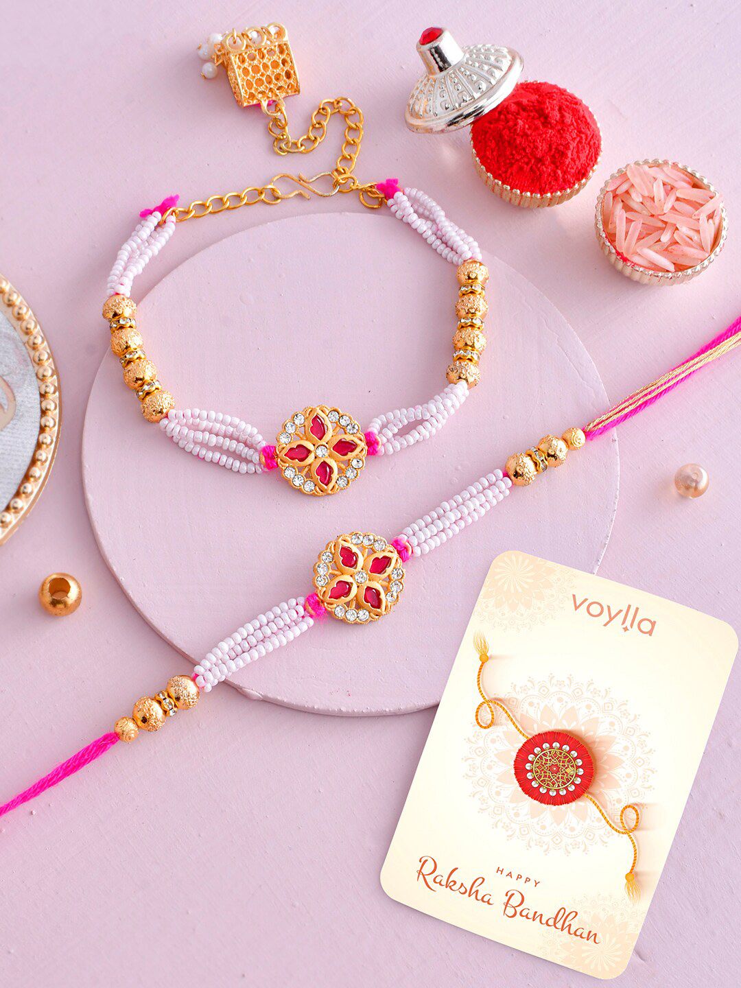 Voylla Set of 2 Pearls Detail Bhaiya-Bhabhi Rakhis