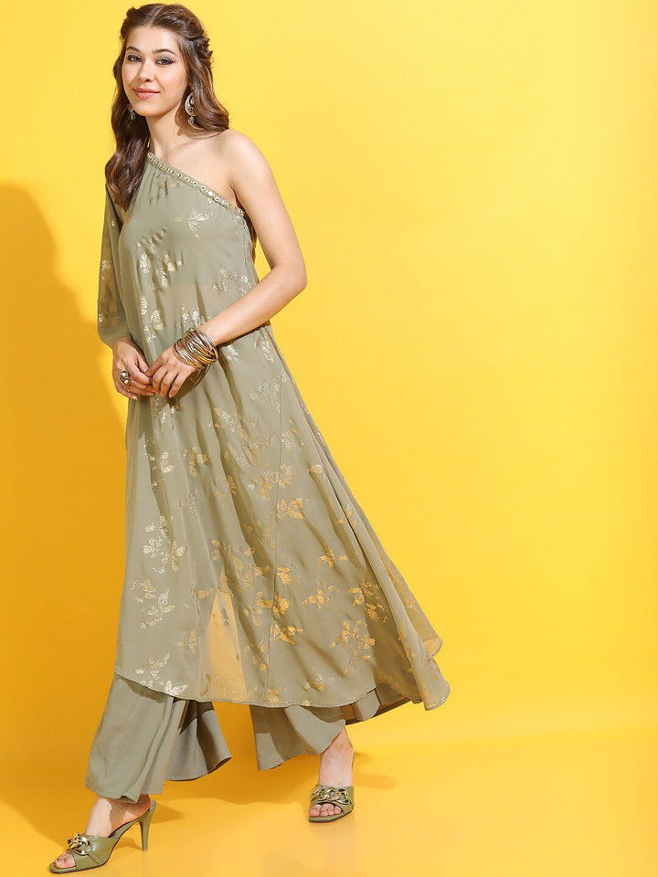 Vishudh Women Green Floral Printed Kurta with Palazzos