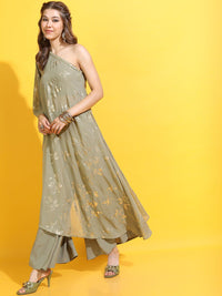 Vishudh Women Green Floral Printed Kurta with Palazzos