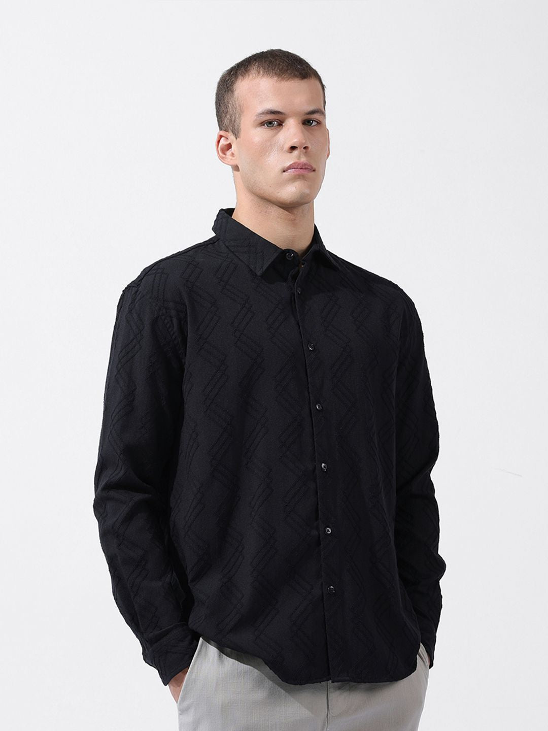 The Indian Garage Co Men Relaxed Fit Solid Dobby Resort Wear Shirt