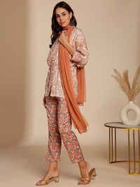 Anouk Floral Printed Top & Trousers With Dupatta
