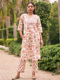 Libas Women Ethnic Motifs Printed Regular Mirror Work Pure Cotton Kurta with Palazzos