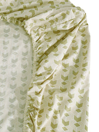 KLOTTHE Olive Geometric Fitted 300 TC King Fine Bedsheet with 2 Pillow Covers-250X220 cm