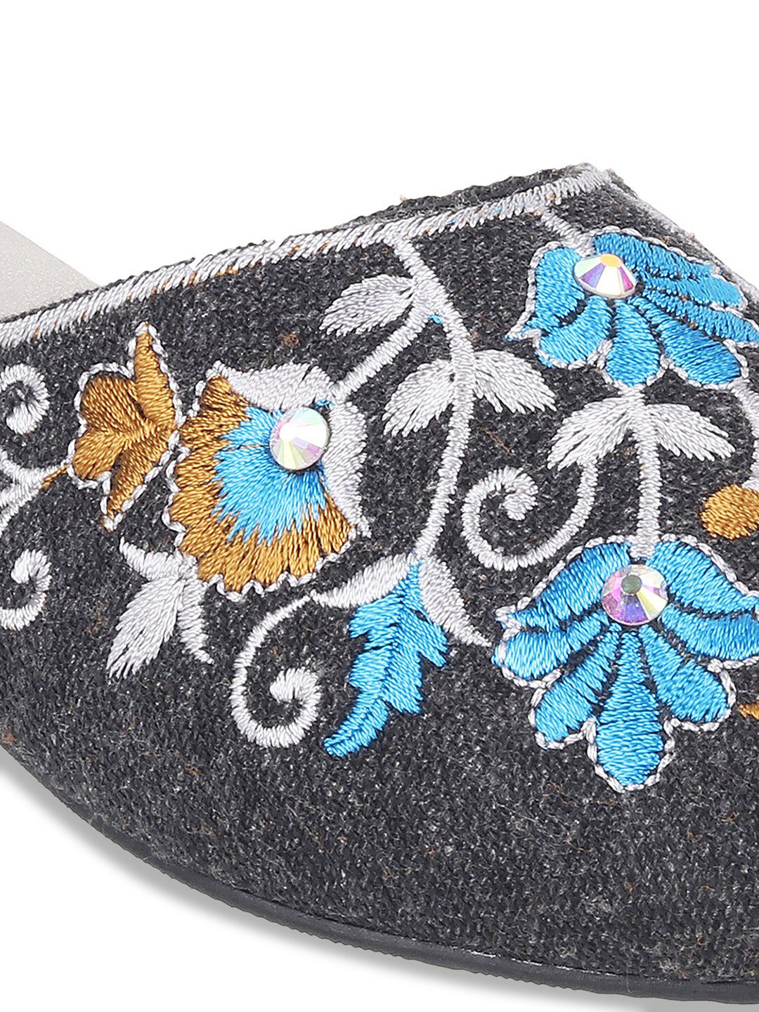 Metro Floral Embellished Embroidered Mules