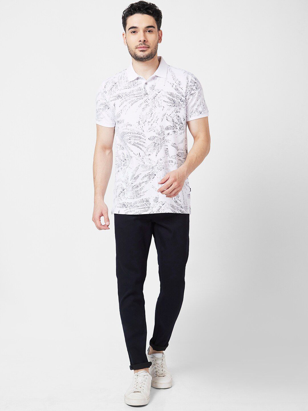 SPYKAR Floral Printed Polo Collar Cotton T-Shirt
