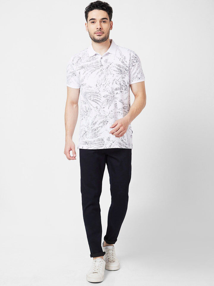 SPYKAR Floral Printed Polo Collar Cotton T-Shirt