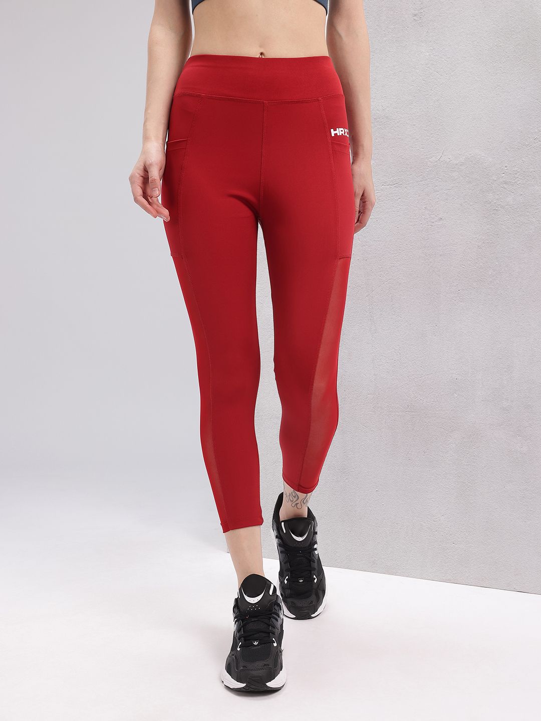 HRX by Hrithik Roshan Women Brand Logo Detail Mesh Rapid-Dry Cropped Training Tights