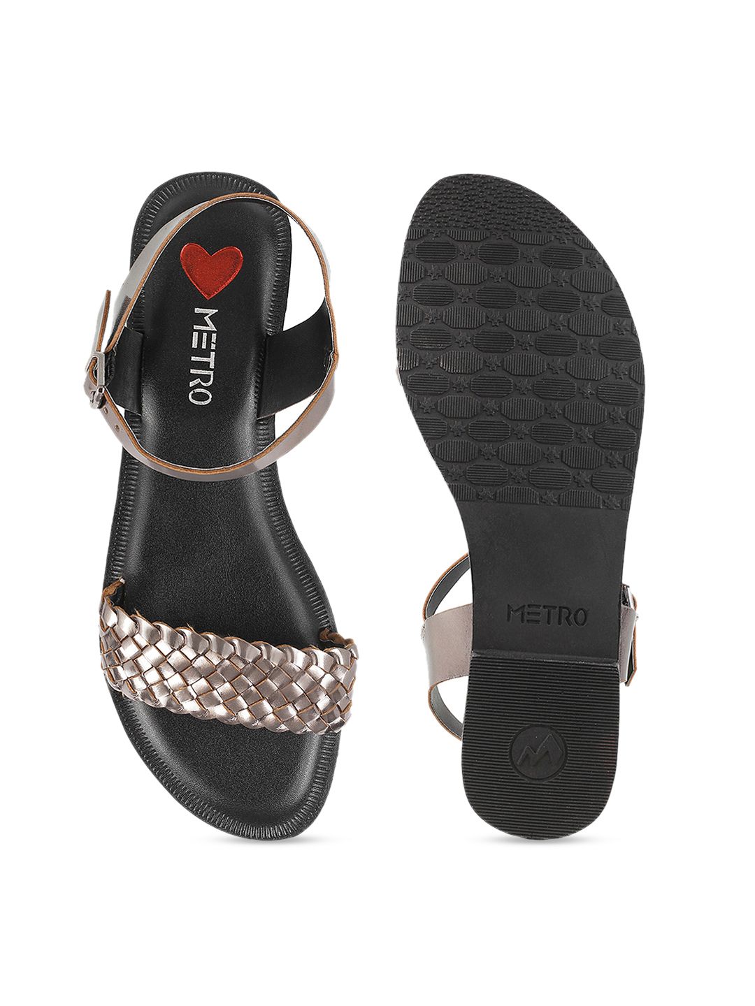 Metro Women Taupe Woven Design Open Toe Flats