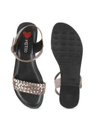 Metro Women Taupe Woven Design Open Toe Flats
