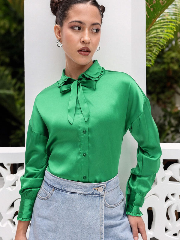 DressBerry Charming Vintage Peter Pan Collar Satin Finish Shirt