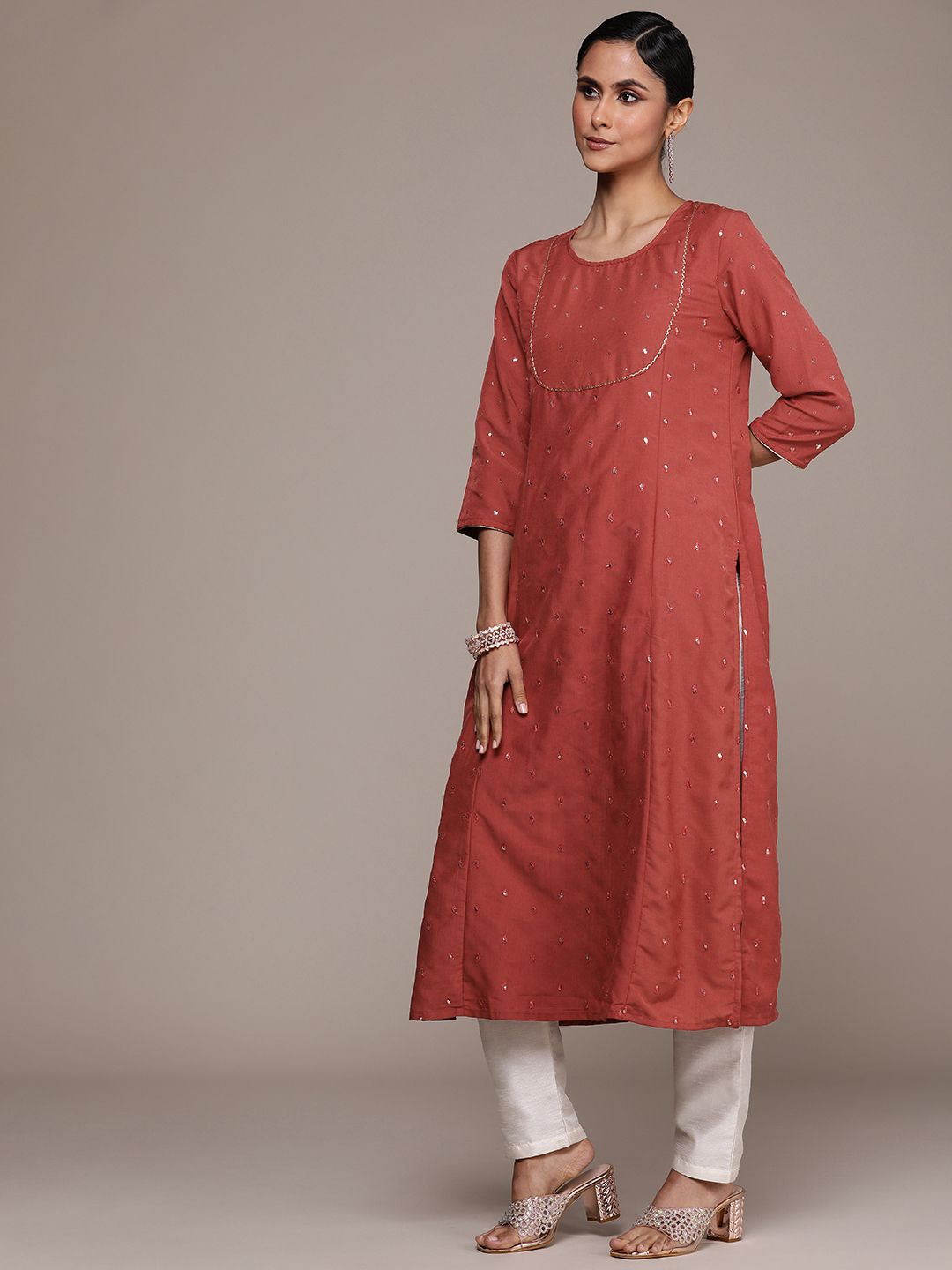 House of Pataudi Embellished Sequined Straight Jashn Kurta