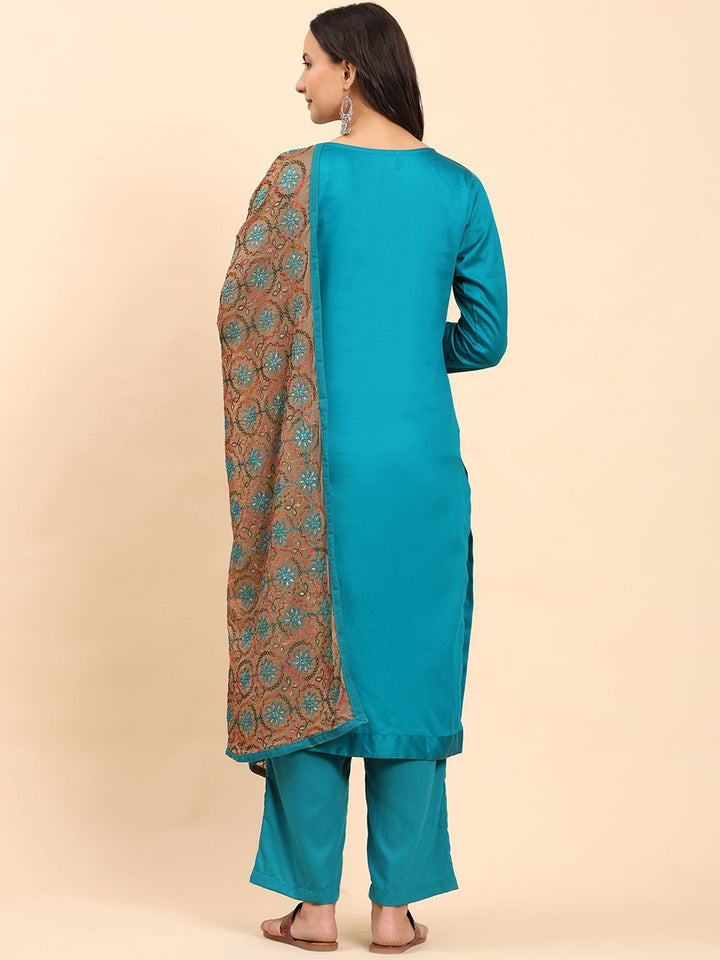 Mamicha Women Floral Embroidered Regular Pure Cotton Kurta with Palazzos & With Dupatta