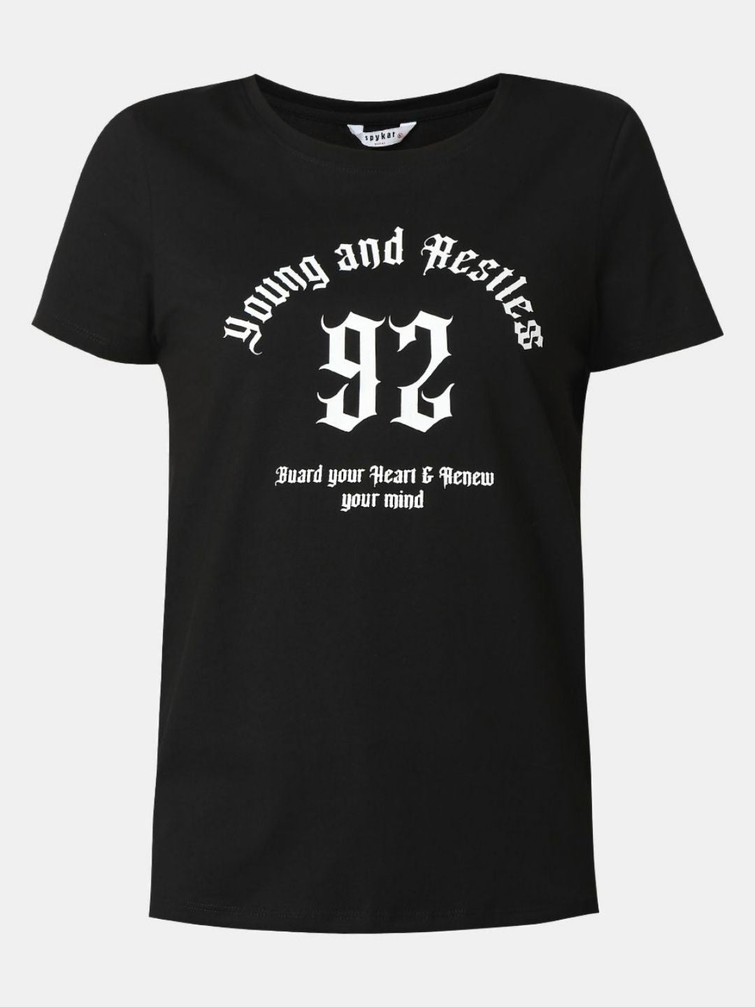 SPYKAR Women Typography Printed Round Neck Cotton T-shirt