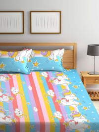 Watak Kartun Biru KLOTTHE 300 TC Cadar Tempat Tidur King Halus dengan 2 Sarung Bantal-250X225 cm