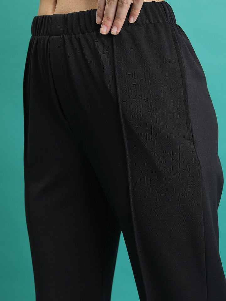 Tokyo Talkies Black Mock Collar Jacket With Mid-Rise Trouser Co-Ords