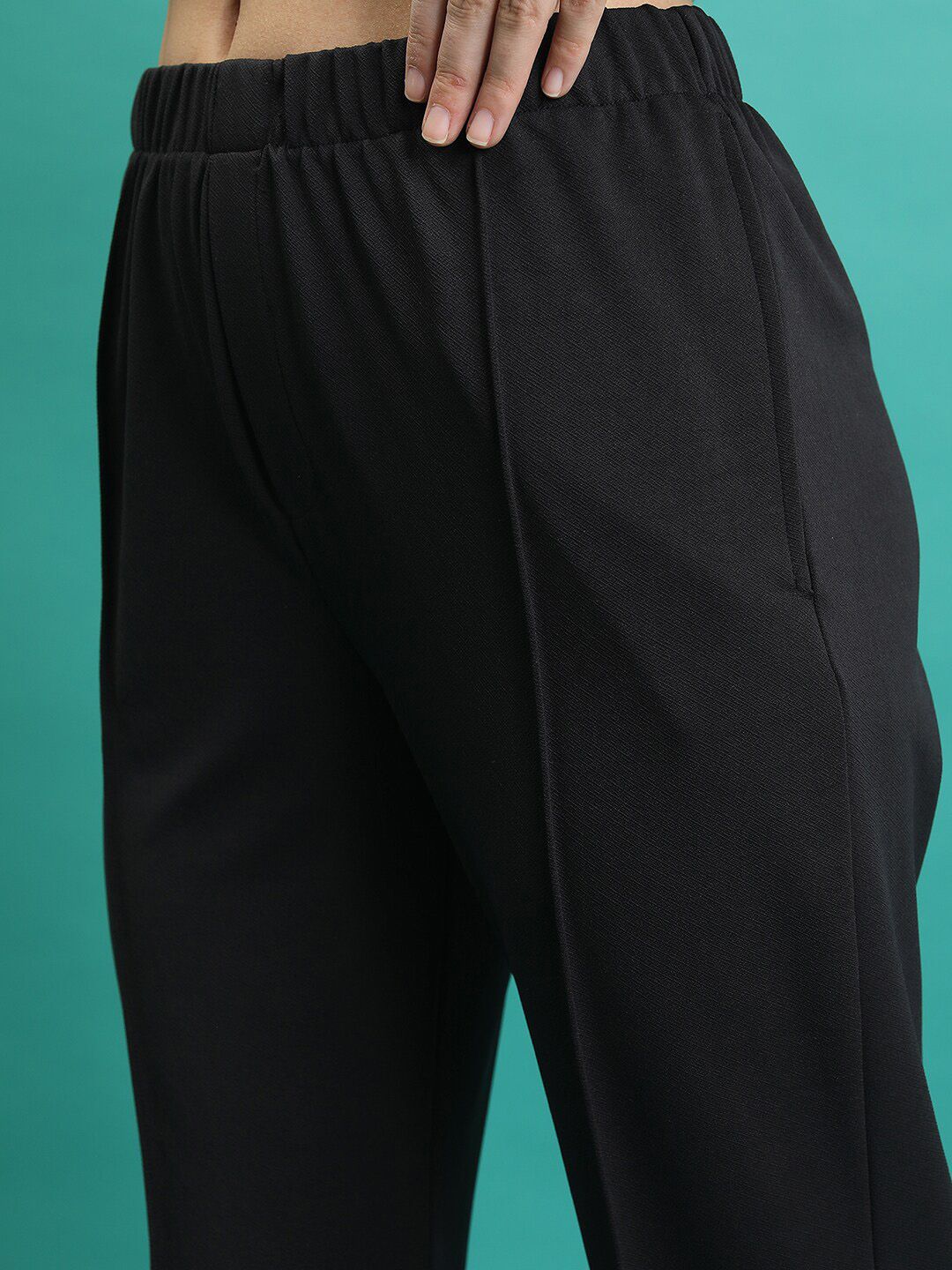 Tokyo Talkies Black Mock Collar Jacket With Mid-Rise Trouser Co-Ords
