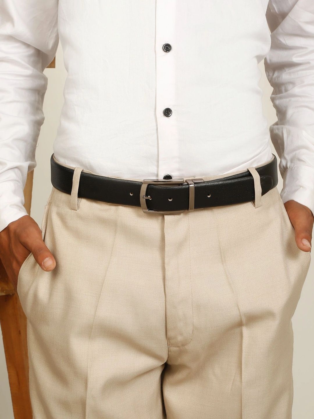 Teakwood Leathers Men Textured Leather Reversible Formal Belt