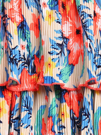 Nauti Nati Girls Blue & Coral Orange Printed Top & Solid Shorts
