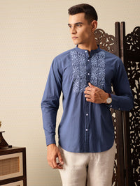 House of Pataudi Floral Embroidered Pure Cotton Jashn Casual Shirt