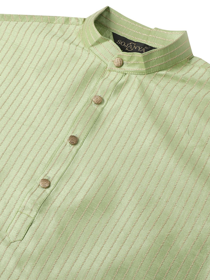SOJANYA Men Green & Golden Striped Straight Kurta