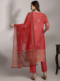 Anouk Women Ethnic Motifs Print Tie-Up Neck Kurta with Trousers & With Dupatta