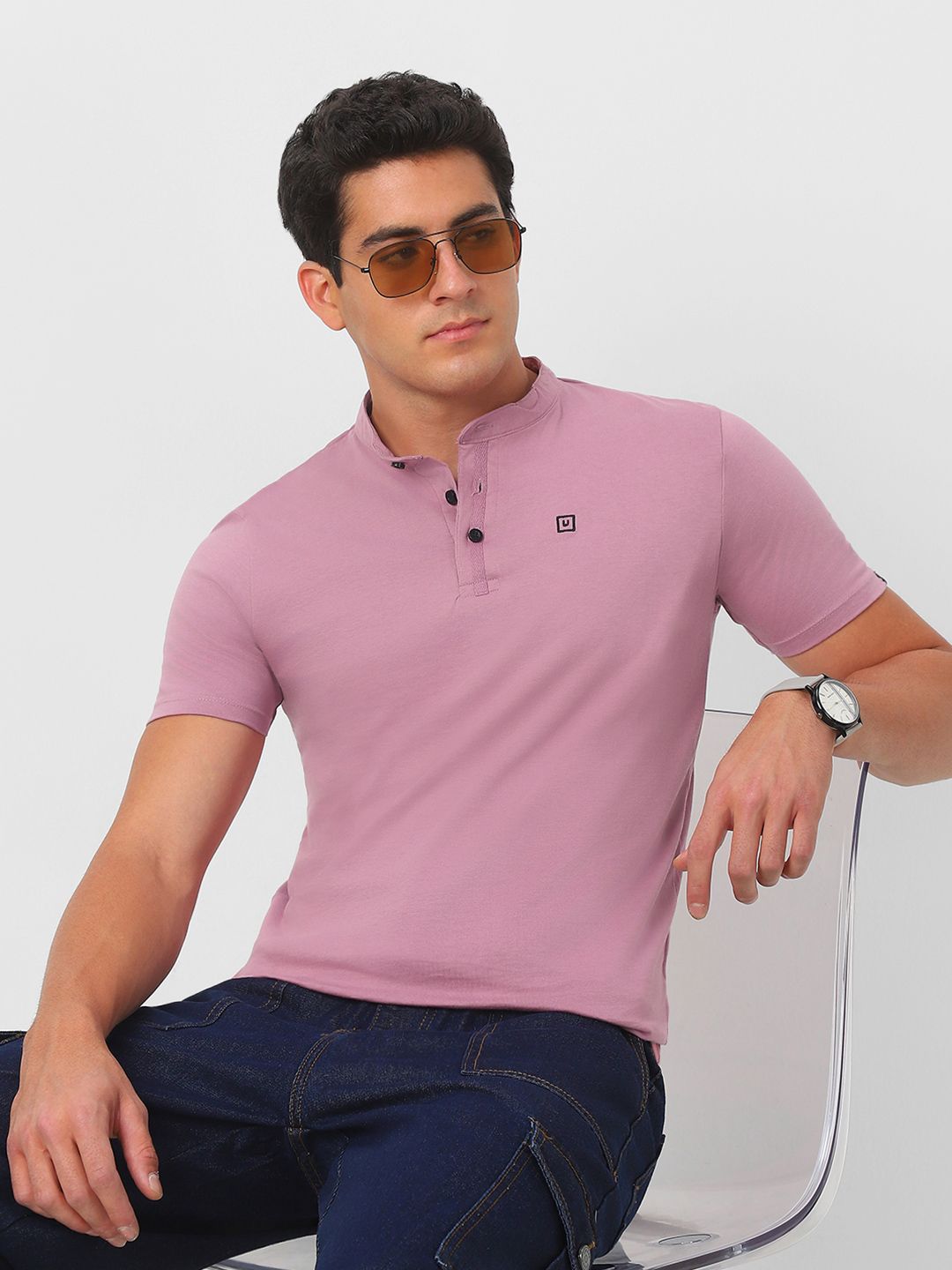 Urbano Fashion Mandarin Collar Slim Fit T-shirt