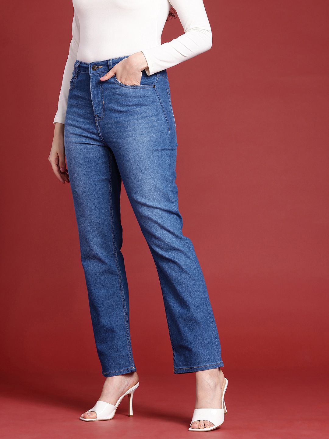 all about you Women Straight Fit High-Rise Light Fade Stretchable Jeans