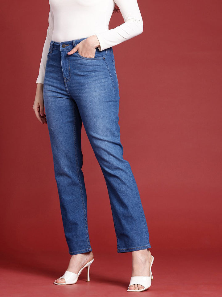 all about you Women Straight Fit High-Rise Light Fade Stretchable Jeans
