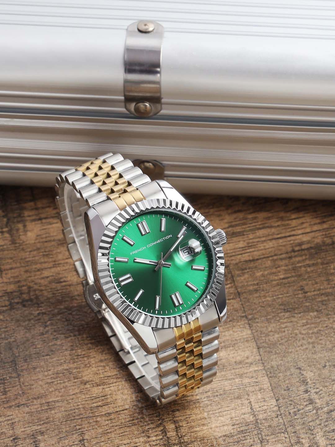 Sambungan Perancis Lelaki Gelang Keluli Tahan Karat Tali Tali Analog Watch FCP41TM-GR