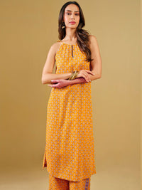Global Desi Ethnic Motifs Printed Shoulder Straps Sequinned Straight Kurta with Trousers